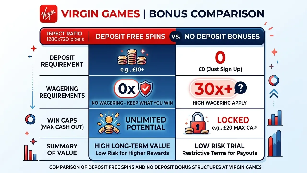 Virgin Games free spins vs no deposit bonus comparison